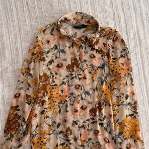Zara Floral Button-Up Blouse - Cream, Mustard & Blush